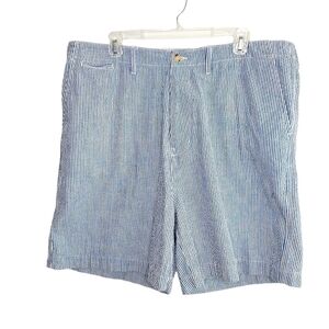 Bass Mens Seersucker Size 40 Golf Shorts Blue Striped 100%Cotton Breathable EUC